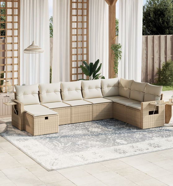 8-tlg. Garten-Sofagarnitur mit Kissen Beige Poly Rattan