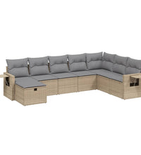 8-tlg. Garten-Sofagarnitur mit Kissen Beige Poly Rattan