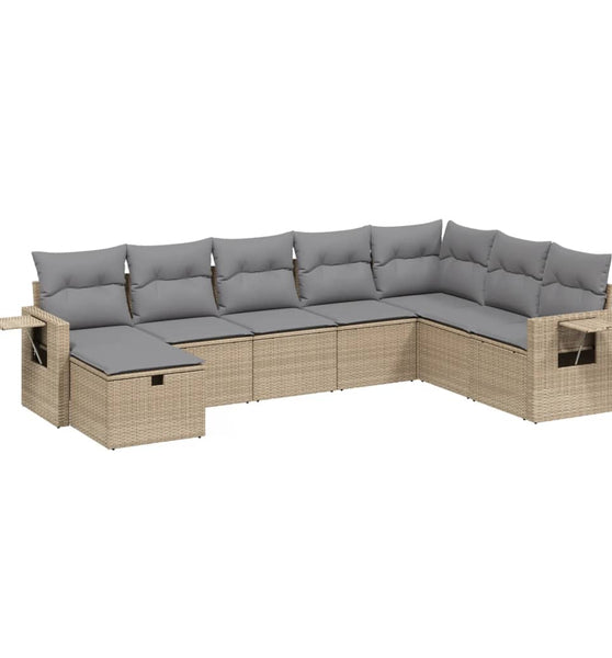 8-tlg. Garten-Sofagarnitur mit Kissen Beige Poly Rattan