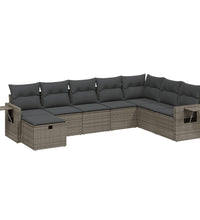 8-tlg. Garten-Sofagarnitur mit Kissen Grau Poly Rattan