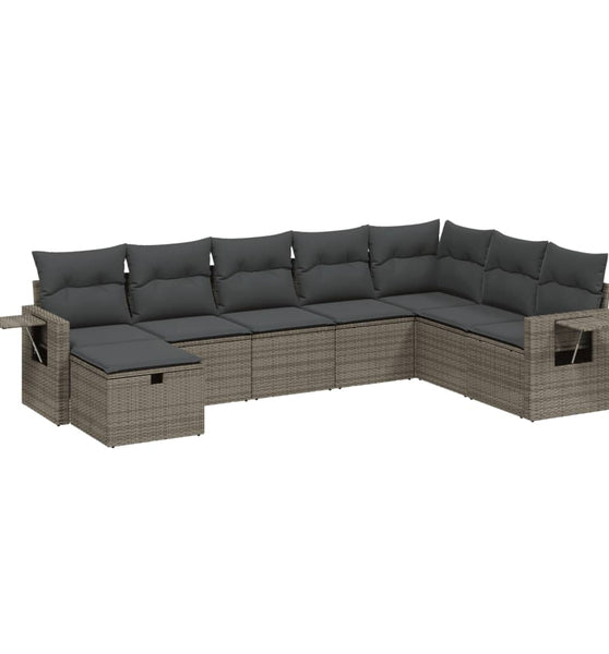 8-tlg. Garten-Sofagarnitur mit Kissen Grau Poly Rattan