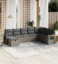 8-tlg. Garten-Sofagarnitur mit Kissen Grau Poly Rattan