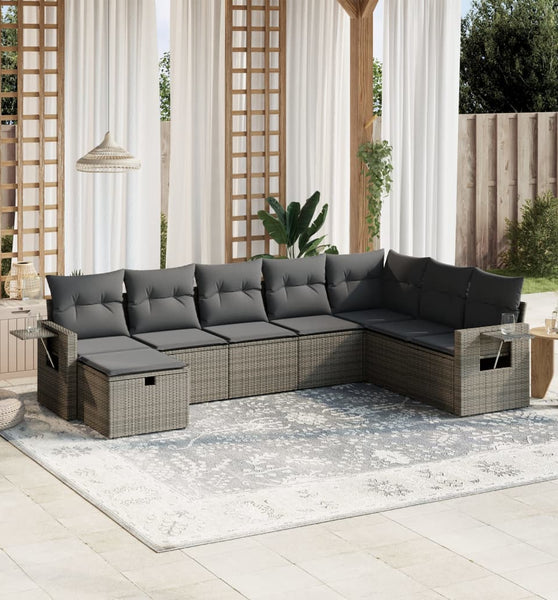 8-tlg. Garten-Sofagarnitur mit Kissen Grau Poly Rattan