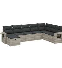 8-tlg. Garten-Sofagarnitur mit Kissen Hellgrau Poly Rattan