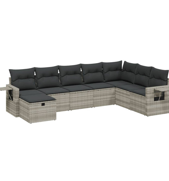 8-tlg. Garten-Sofagarnitur mit Kissen Hellgrau Poly Rattan