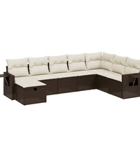 8-tlg. Garten-Sofagarnitur mit Kissen Braun Poly Rattan