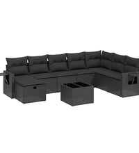 9-tlg. Garten-Sofagarnitur mit Kissen Schwarz Poly Rattan