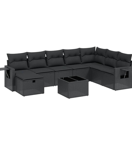 9-tlg. Garten-Sofagarnitur mit Kissen Schwarz Poly Rattan