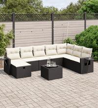 9-tlg. Garten-Sofagarnitur mit Kissen Schwarz Poly Rattan