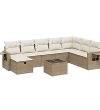 9-tlg. Garten-Sofagarnitur mit Kissen Beige Poly Rattan