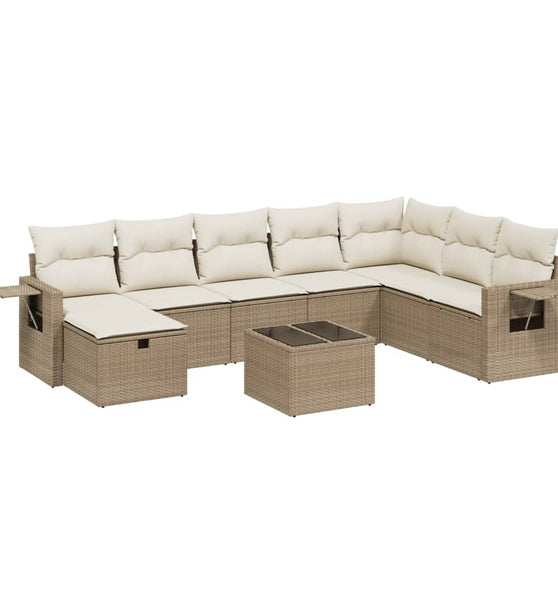 9-tlg. Garten-Sofagarnitur mit Kissen Beige Poly Rattan