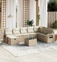 9-tlg. Garten-Sofagarnitur mit Kissen Beige Poly Rattan