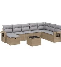 9-tlg. Garten-Sofagarnitur mit Kissen Beige Poly Rattan