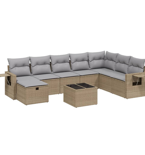 9-tlg. Garten-Sofagarnitur mit Kissen Beige Poly Rattan