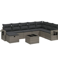 9-tlg. Garten-Sofagarnitur mit Kissen Grau Poly Rattan