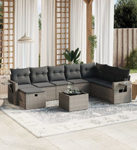 9-tlg. Garten-Sofagarnitur mit Kissen Grau Poly Rattan