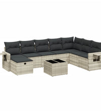9-tlg. Garten-Sofagarnitur mit Kissen Hellgrau Poly Rattan