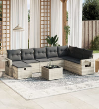 9-tlg. Garten-Sofagarnitur mit Kissen Hellgrau Poly Rattan