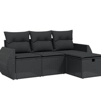 4-tlg. Garten-Sofagarnitur mit Kissen Schwarz Poly Rattan