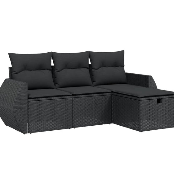 4-tlg. Garten-Sofagarnitur mit Kissen Schwarz Poly Rattan