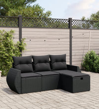 4-tlg. Garten-Sofagarnitur mit Kissen Schwarz Poly Rattan