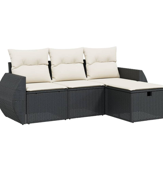 4-tlg. Garten-Sofagarnitur mit Kissen Schwarz Poly Rattan