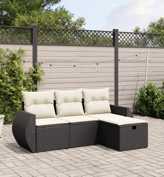 4-tlg. Garten-Sofagarnitur mit Kissen Schwarz Poly Rattan