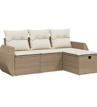 4-tlg. Garten-Sofagarnitur mit Kissen Beige Poly Rattan