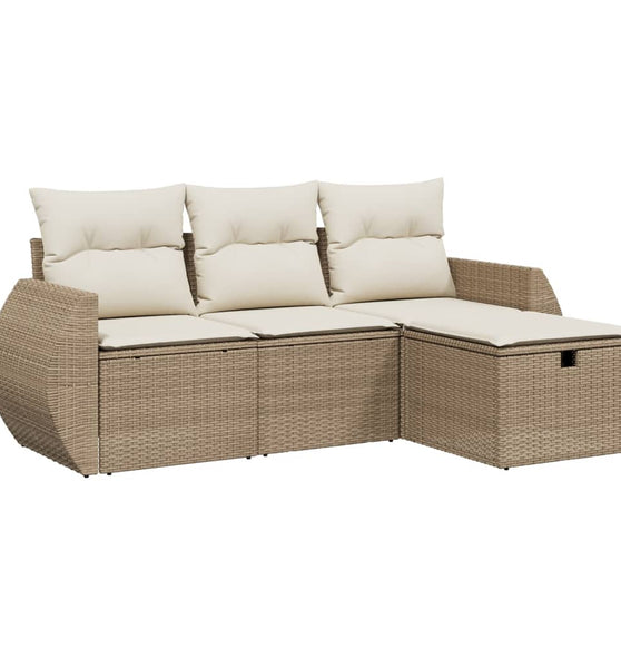 4-tlg. Garten-Sofagarnitur mit Kissen Beige Poly Rattan