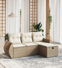 4-tlg. Garten-Sofagarnitur mit Kissen Beige Poly Rattan