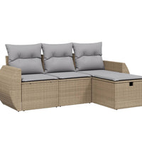 4-tlg. Garten-Sofagarnitur mit Kissen Beigemischung Poly Rattan