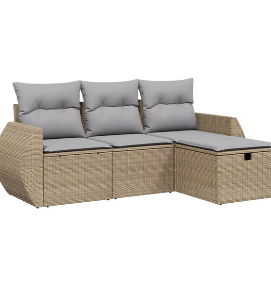 4-tlg. Garten-Sofagarnitur mit Kissen Beigemischung Poly Rattan