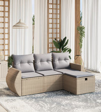 4-tlg. Garten-Sofagarnitur mit Kissen Beigemischung Poly Rattan