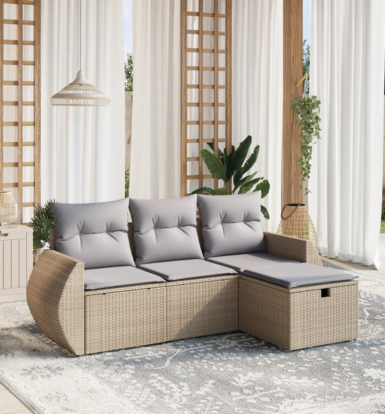 4-tlg. Garten-Sofagarnitur mit Kissen Beigemischung Poly Rattan