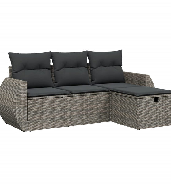 4-tlg. Garten-Sofagarnitur mit Kissen Grau Poly Rattan
