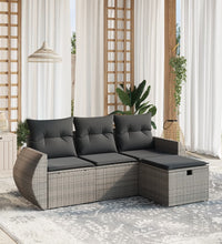 4-tlg. Garten-Sofagarnitur mit Kissen Grau Poly Rattan