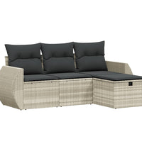 4-tlg. Garten-Sofagarnitur mit Kissen Hellgrau Poly Rattan