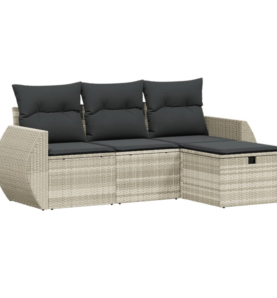 4-tlg. Garten-Sofagarnitur mit Kissen Hellgrau Poly Rattan