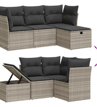 4-tlg. Garten-Sofagarnitur mit Kissen Hellgrau Poly Rattan