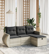 4-tlg. Garten-Sofagarnitur mit Kissen Hellgrau Poly Rattan