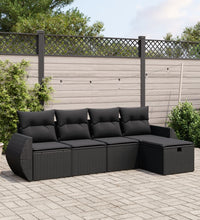 5-tlg. Garten-Sofagarnitur mit Kissen Schwarz Poly Rattan