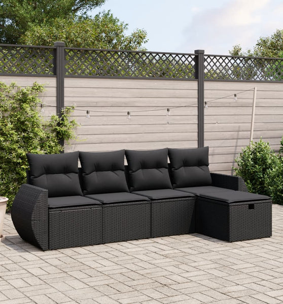 5-tlg. Garten-Sofagarnitur mit Kissen Schwarz Poly Rattan