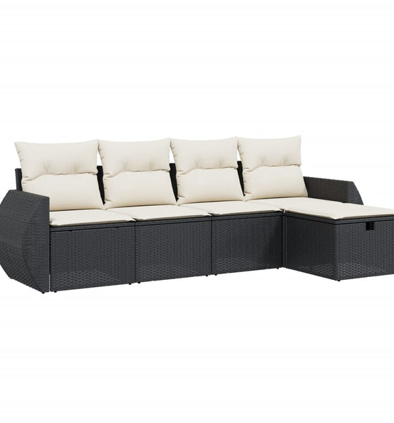 5-tlg. Garten-Sofagarnitur mit Kissen Schwarz Poly Rattan