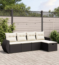 5-tlg. Garten-Sofagarnitur mit Kissen Schwarz Poly Rattan