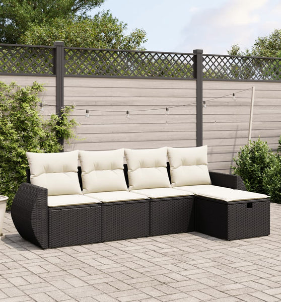 5-tlg. Garten-Sofagarnitur mit Kissen Schwarz Poly Rattan