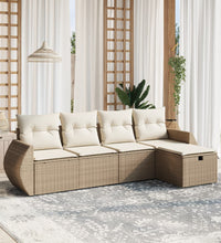 5-tlg. Garten-Sofagarnitur mit Kissen Beige Poly Rattan