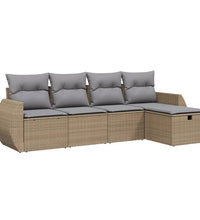 5-tlg. Garten-Sofagarnitur mit Kissen Beige Poly Rattan