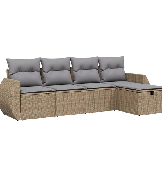 5-tlg. Garten-Sofagarnitur mit Kissen Beige Poly Rattan