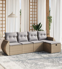 5-tlg. Garten-Sofagarnitur mit Kissen Beige Poly Rattan