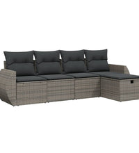 5-tlg. Garten-Sofagarnitur mit Kissen Grau Poly Rattan